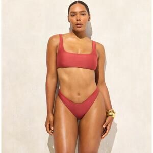 J.Crew Classic Sculpt Sunny Bikini Bottom Sz XS Carolina Clay High-Cut Mid Rise